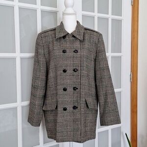 Vintage Harve Benard Houndstooth Plaid Wool Double Breasted Peacoat Size - 14